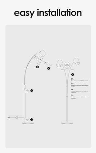 Home Sweet Home Bogenlampe | Moderne schwarze Stehlampe mit goldenen Akzenten | 190 cm hoch für stilvolles Wohnzimmer