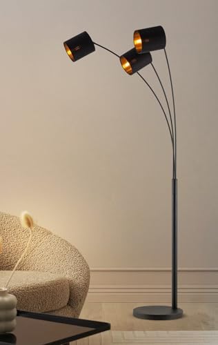 Home Sweet Home Bogenlampe | Moderne schwarze Stehlampe mit goldenen Akzenten | 190 cm hoch für stilvolles Wohnzimmer