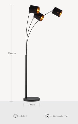 Home Sweet Home Bogenlampe | Moderne schwarze Stehlampe mit goldenen Akzenten | 190 cm hoch für stilvolles Wohnzimmer