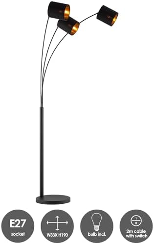 Home Sweet Home Bogenlampe | Moderne schwarze Stehlampe mit goldenen Akzenten | 190 cm hoch für stilvolles Wohnzimmer
