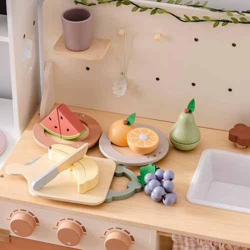ROBUD Holz Lebensmittelset für Kinderküche – Spielküchen Zubehör mit Aufbewahrungstasche, ideale Geschenkidee ab 3 Jahre