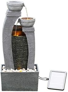 Teamson Home Garten & Außenbereich Solarbetriebenes Wasserspiel mit LED-Lichtern, steigender Kaskaden-Brunnen, elegantes