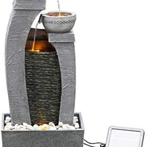 Teamson Home Garten & Außenbereich Solarbetriebenes Wasserspiel mit LED-Lichtern, steigender Kaskaden-Brunnen, elegantes