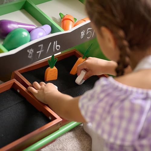 Teamson Kids Vermont Marktstand Spielset – Holz-Kaufladen mit 25 Teilen, Waage & Zubehör für kreatives Rollenspiel im Ki