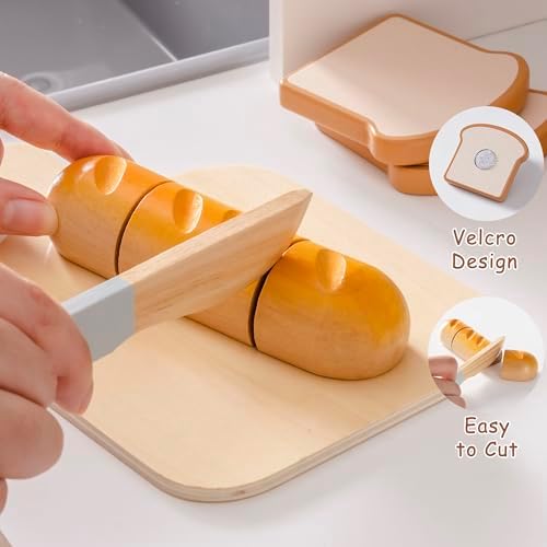 ROBUD Holz Lebensmittelset für Kinderküche – Spielküchen Zubehör mit Aufbewahrungstasche, ideale Geschenkidee ab 3 Jahre