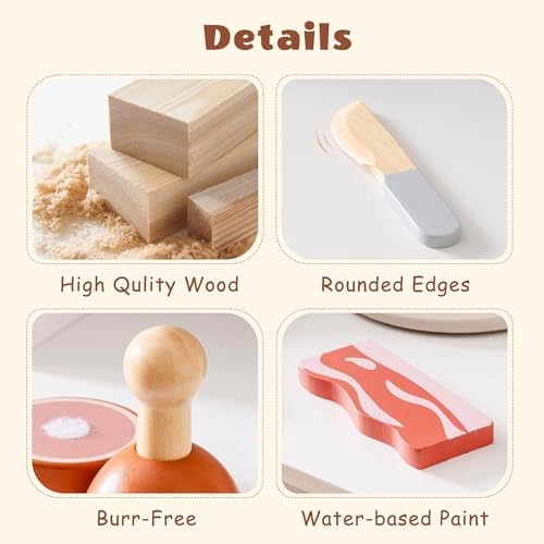 ROBUD Holz Lebensmittelset für Kinderküche – Spielküchen Zubehör mit Aufbewahrungstasche, ideale Geschenkidee ab 3 Jahre