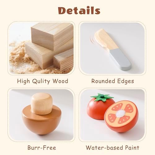 ROBUD Holz Lebensmittelset für Kinderküche – Spielküchen Zubehör mit Aufbewahrungstasche, ideale Geschenkidee ab 3 Jahre