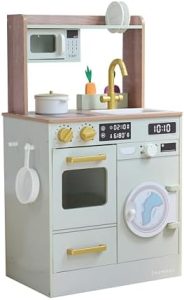 Teamson Kids Holzspielküche mit Mini-Garten & Waschmaschine - Buntes Spielvergnügen für kleine Köche!