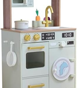 Teamson Kids Holzspielküche mit Mini-Garten & Waschmaschine - Buntes Spielvergnügen für kleine Köche!