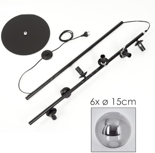 Stehleuchte Gastor – Moderne Retro-Stehlampe aus Metall/Glas in Schwarz/Rauchfarbe für stilvolle Wohnräume, Höhe 160 cm,