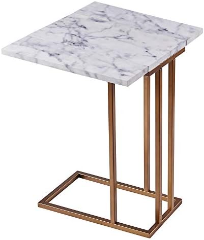 Teamson Home C-förmiger Ausziehtisch mit synthetischer Marmorplatte und elegantem Messingfinish für stilvolle Wohnzimmer