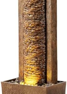 Teamson Home Garten Brunnen mit LED-Warmlicht und robustem Polyresin im schichtenförmigen Fels-Design