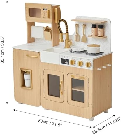Teamson Kids Little Chef Cyprus Holzspielküche in Eiche - Realistische Kinderküche mit Kochfeld, Backofen und viel Zubeh