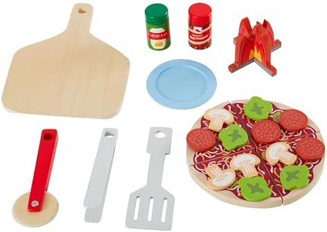 Teamson Kids Pizzaofen My Little Helper mit 24 Zubehörteilen, Grau/Natur – Spielvergnügen für kleine Köche!