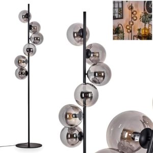 Stehleuchte Gastor – Moderne Retro-Stehlampe aus Metall/Glas in Schwarz/Rauchfarbe für stilvolle Wohnräume, Höhe 160 cm,