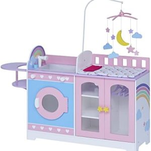 Olivia's Little World Wickeltisch Station 6-in-1 für Puppen – Interaktives Spielset für Kinderzimmer, rosa/lila mit 6 Zu