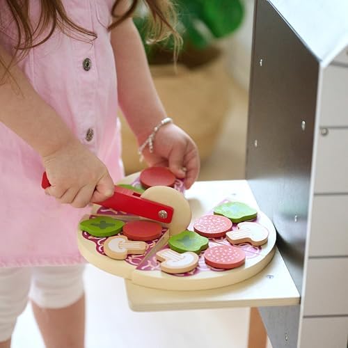 Teamson Kids Pizzaofen My Little Helper mit 24 Zubehörteilen, Grau/Natur – Spielvergnügen für kleine Köche!