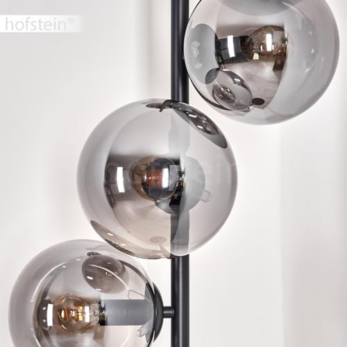Stehleuchte Gastor – Moderne Retro-Stehlampe aus Metall/Glas in Schwarz/Rauchfarbe für stilvolle Wohnräume, Höhe 160 cm,