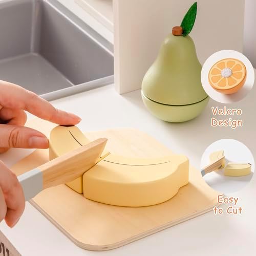 ROBUD Holz Lebensmittelset für Kinderküche – Spielküchen Zubehör mit Aufbewahrungstasche, ideale Geschenkidee ab 3 Jahre