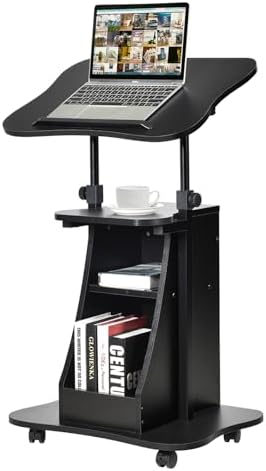 COSTWAY Mobiles Stehpult, höhenverstellbares Rednerpult mit neigbarer Tischplatte – Ideal für Home-Office und Präsentati