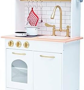 Teamson Kids Holz-Spielküche Weiß mit Spielherd für kreative Rollenspiele - Perfekt für Mädchen und Jungen!