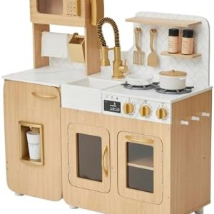 Teamson Kids Little Chef Cyprus Holzspielküche in Eiche - Realistische Kinderküche mit Kochfeld, Backofen und viel Zubeh