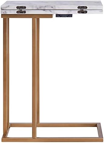 Teamson Home C-förmiger Ausziehtisch mit synthetischer Marmorplatte und elegantem Messingfinish für stilvolle Wohnzimmer