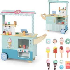 COSTWAY Kinder Eiswagen mit Eismaschine & Verkaufsautomat - Spielzeug Kaufladen für fantasievolles Spielen ab 3 Jahren (