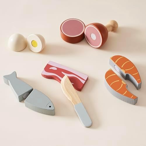 ROBUD Holz Lebensmittelset für Kinderküche – Spielküchen Zubehör mit Aufbewahrungstasche, ideale Geschenkidee ab 3 Jahre