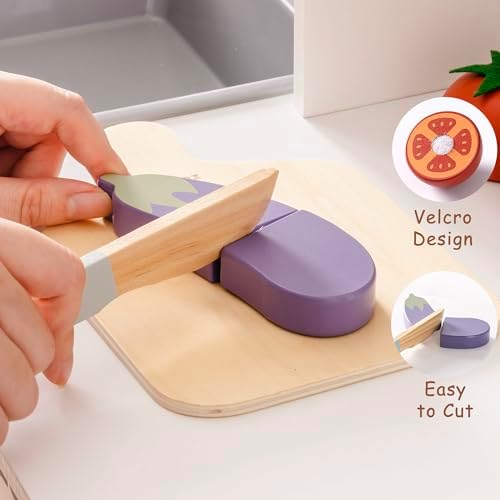 ROBUD Holz Lebensmittelset für Kinderküche – Spielküchen Zubehör mit Aufbewahrungstasche, ideale Geschenkidee ab 3 Jahre