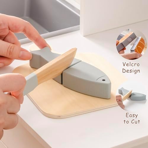 ROBUD Holz Lebensmittelset für Kinderküche – Spielküchen Zubehör mit Aufbewahrungstasche, ideale Geschenkidee ab 3 Jahre