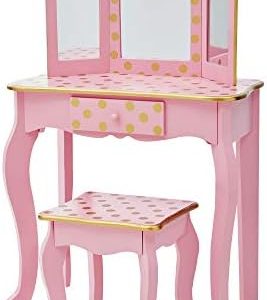 Teamson Kids Schminktisch mit Spiegel und Hocker – Bunter Frisiertisch für kreative Spielstunden