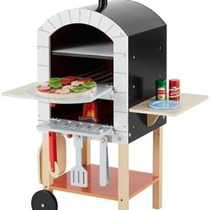 Teamson Kids Pizzaofen My Little Helper mit 24 Zubehörteilen, Grau/Natur – Spielvergnügen für kleine Köche!