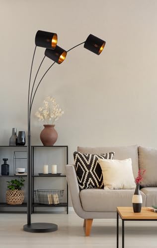 Home Sweet Home Bogenlampe | Moderne schwarze Stehlampe mit goldenen Akzenten | 190 cm hoch für stilvolles Wohnzimmer
