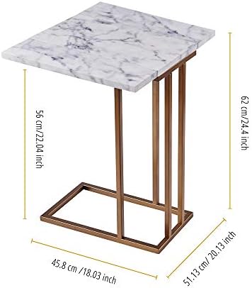 Teamson Home C-förmiger Ausziehtisch mit synthetischer Marmorplatte und elegantem Messingfinish für stilvolle Wohnzimmer