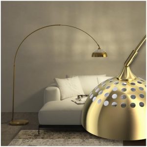 tectake® Bogenleuchte - Moderne Stehlampe für Wohnzimmer & Esszimmer mit Retro Vintage Optik in Gold