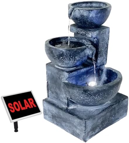 Solar Gartenbrunnen - Zierbrunnen mit Wasserfall & Licht für Garten und Teich