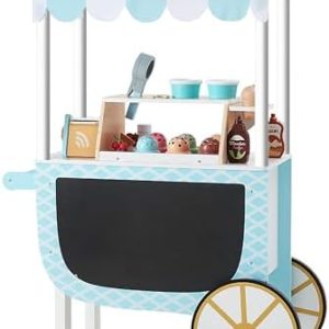 Teamson Kids Eiskarren Set mit 33 Zubehörteilen – Farblich in Blau/Weiß für kreatives Spielen drinnen und draußen