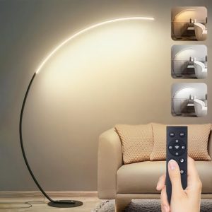 Moderne LED Stehlampe Dimmbar Bogenlampe 25W Schwarz mit Fernbedienung für Wohnzimmer, 3 Farbtemperaturen und Memory-Fun