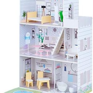Teamson Kids Olivias Little World Riesiges Puppenhaus mit 16 Zubehörteilen - 3-stöckig & Holzdesign für 30 cm Puppen, id