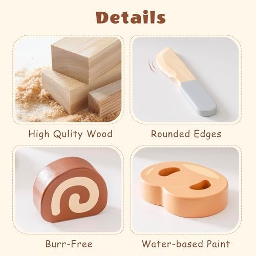 ROBUD Holz Lebensmittelset für Kinderküche – Spielküchen Zubehör mit Aufbewahrungstasche, ideale Geschenkidee ab 3 Jahre