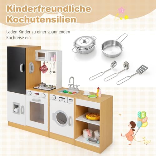 COSTWAY 3 in 1 Kinderküche mit Licht & Sound – Holzküche für kreatives Spielen ab 3 Jahren