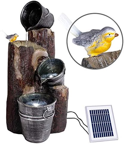 Pretty-Bird Solar Gartenbrunnen mit Wasserfall & LED-Licht – Perfekte Teichpumpe für Terrasse und Balkon