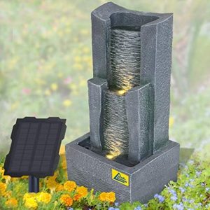 Solar Gartenbrunnen mit LED-Licht – 3-stufige Stein-Kaskade für Terrasse und Balkon