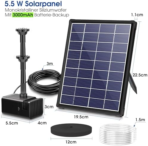 Biling Solarbrunnen mit Akku – 7,5 W Solar-Teichpumpe für Gartenteich, 10 Sprühstile, ideal für Wasserspiele und Vogelba