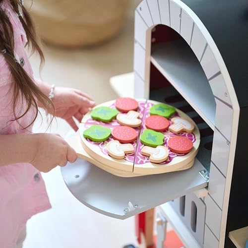 Teamson Kids Pizzaofen My Little Helper mit 24 Zubehörteilen, Grau/Natur – Spielvergnügen für kleine Köche!