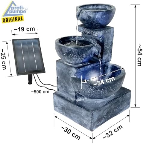 Solar Gartenbrunnen - Zierbrunnen mit Wasserfall & Licht für Garten und Teich