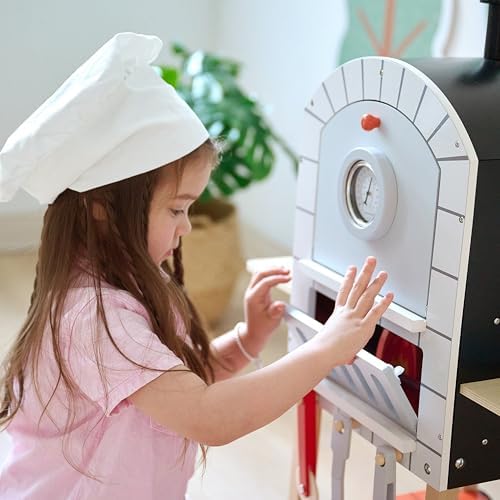 Teamson Kids Pizzaofen My Little Helper mit 24 Zubehörteilen, Grau/Natur – Spielvergnügen für kleine Köche!