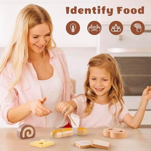 ROBUD Holz Lebensmittelset für Kinderküche – Spielküchen Zubehör mit Aufbewahrungstasche, ideale Geschenkidee ab 3 Jahre