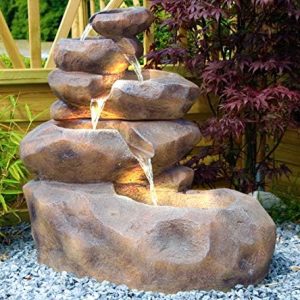 Gartenbrunnen SB103-19 mit LED-Beleuchtung und schickem Bachlauf – perfekter Blickfang für Ihren Garten!